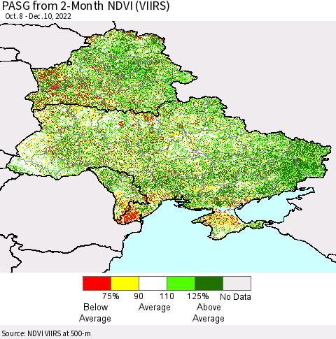 Ukraine, Moldova and Belarus PASG from 2-Month NDVI (VIIRS) Thematic Map For 12/3/2022 - 12/10/2022