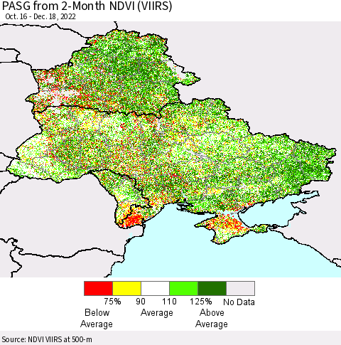 Ukraine, Moldova and Belarus PASG from 2-Month NDVI (VIIRS) Thematic Map For 12/11/2022 - 12/18/2022