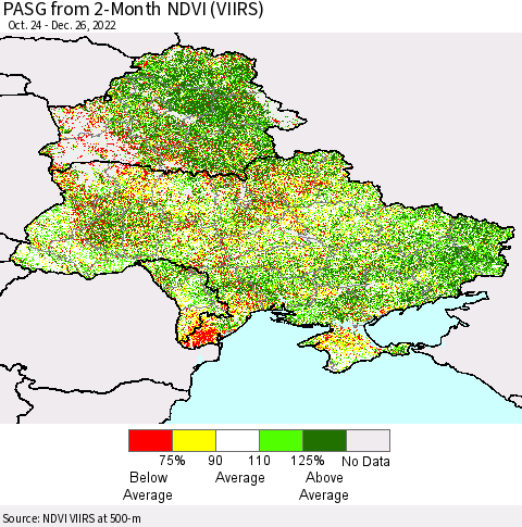 Ukraine, Moldova and Belarus PASG from 2-Month NDVI (VIIRS) Thematic Map For 12/19/2022 - 12/26/2022