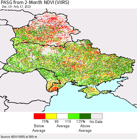 Ukraine, Moldova and Belarus PASG from 2-Month NDVI (VIIRS) Thematic Map For 2/10/2023 - 2/17/2023