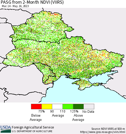 Ukraine, Moldova and Belarus PASG from 2-Month NDVI (VIIRS) Thematic Map For 5/11/2023 - 5/20/2023