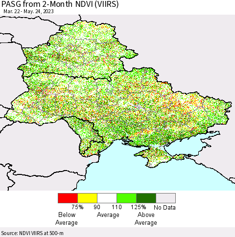 Ukraine, Moldova and Belarus PASG from 2-Month NDVI (VIIRS) Thematic Map For 5/17/2023 - 5/24/2023