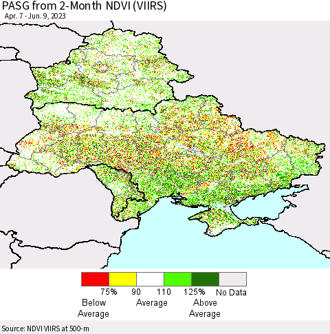Ukraine, Moldova and Belarus PASG from 2-Month NDVI (VIIRS) Thematic Map For 6/2/2023 - 6/9/2023