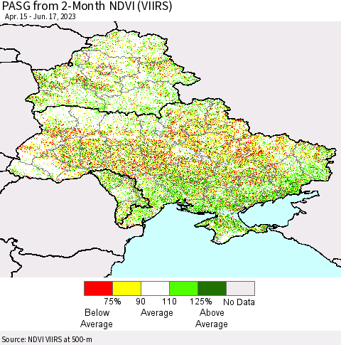 Ukraine, Moldova and Belarus PASG from 2-Month NDVI (VIIRS) Thematic Map For 6/10/2023 - 6/17/2023