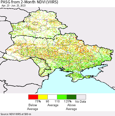 Ukraine, Moldova and Belarus PASG from 2-Month NDVI (VIIRS) Thematic Map For 6/18/2023 - 6/25/2023