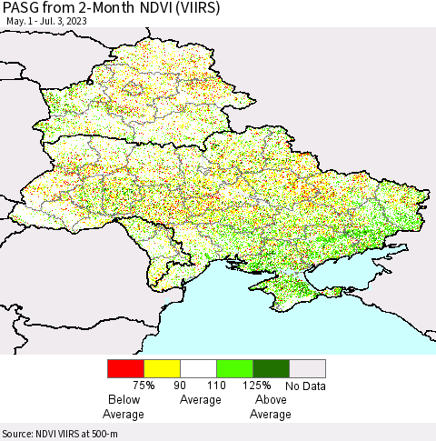 Ukraine, Moldova and Belarus PASG from 2-Month NDVI (VIIRS) Thematic Map For 6/26/2023 - 7/3/2023