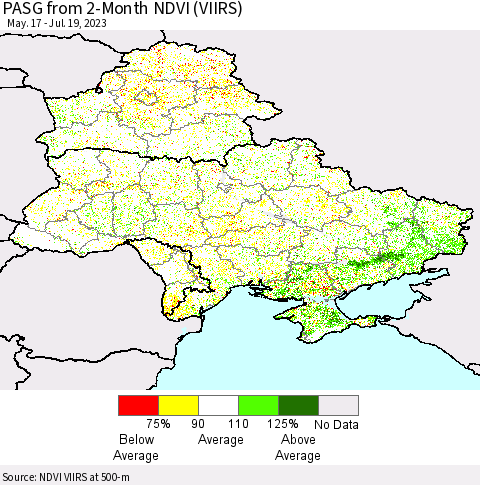 Ukraine, Moldova and Belarus PASG from 2-Month NDVI (VIIRS) Thematic Map For 7/12/2023 - 7/19/2023
