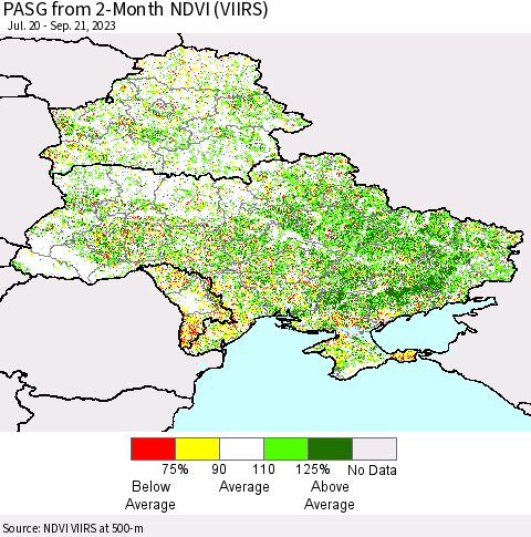 Ukraine, Moldova and Belarus PASG from 2-Month NDVI (VIIRS) Thematic Map For 9/14/2023 - 9/21/2023