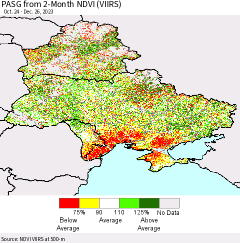 Ukraine, Moldova and Belarus PASG from 2-Month NDVI (VIIRS) Thematic Map For 12/19/2023 - 12/26/2023
