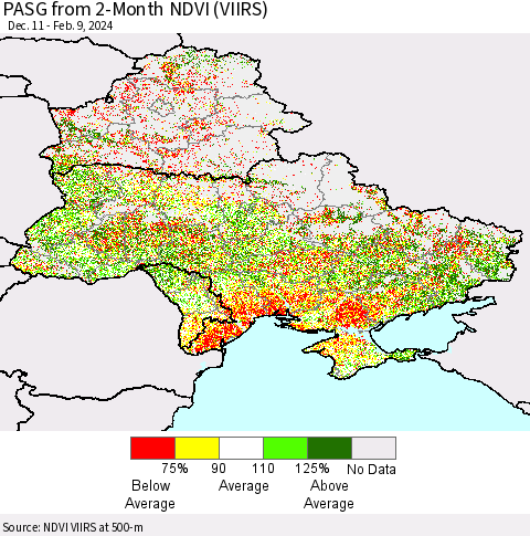 Ukraine, Moldova and Belarus PASG from 2-Month NDVI (VIIRS) Thematic Map For 2/2/2024 - 2/9/2024