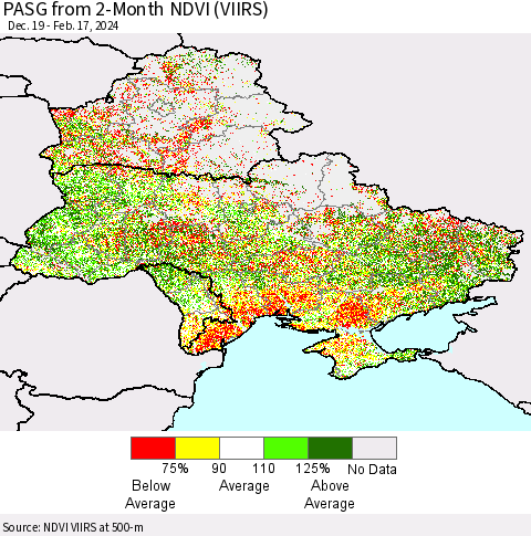 Ukraine, Moldova and Belarus PASG from 2-Month NDVI (VIIRS) Thematic Map For 2/10/2024 - 2/17/2024