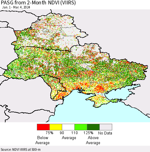 Ukraine, Moldova and Belarus PASG from 2-Month NDVI (VIIRS) Thematic Map For 2/26/2024 - 3/4/2024