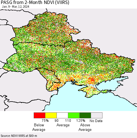 Ukraine, Moldova and Belarus PASG from 2-Month NDVI (VIIRS) Thematic Map For 3/5/2024 - 3/12/2024