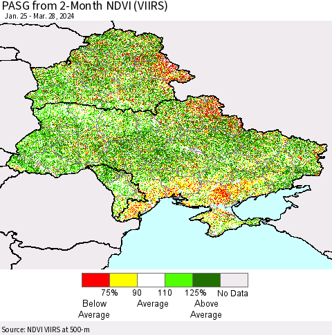 Ukraine, Moldova and Belarus PASG from 2-Month NDVI (VIIRS) Thematic Map For 3/21/2024 - 3/28/2024