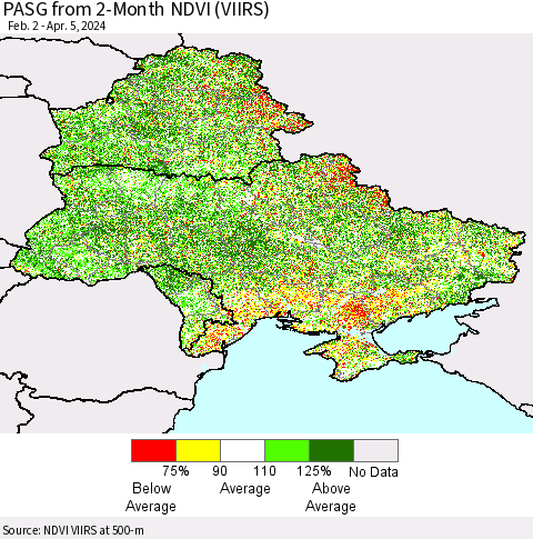 Ukraine, Moldova and Belarus PASG from 2-Month NDVI (VIIRS) Thematic Map For 3/29/2024 - 4/5/2024