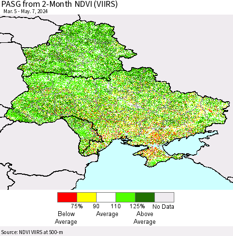 Ukraine, Moldova and Belarus PASG from 2-Month NDVI (VIIRS) Thematic Map For 4/30/2024 - 5/7/2024
