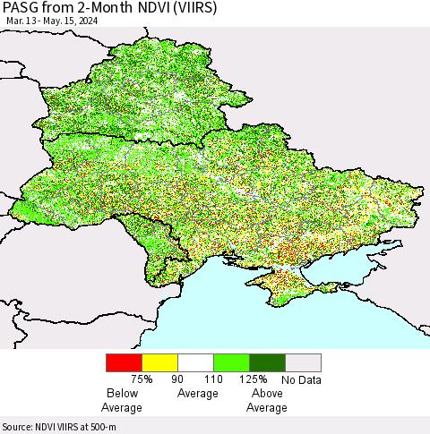 Ukraine, Moldova and Belarus PASG from 2-Month NDVI (VIIRS) Thematic Map For 5/8/2024 - 5/15/2024
