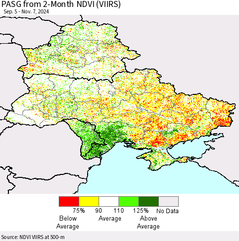 Ukraine, Moldova and Belarus PASG from 2-Month NDVI (VIIRS) Thematic Map For 10/31/2024 - 11/7/2024