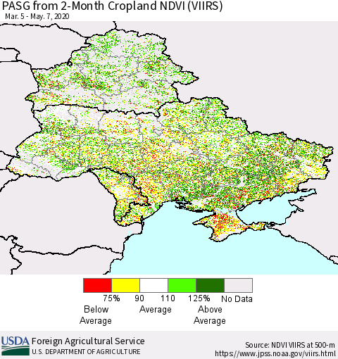 Ukraine, Moldova and Belarus PASG from 2-Month Cropland NDVI (VIIRS) Thematic Map For 5/1/2020 - 5/10/2020