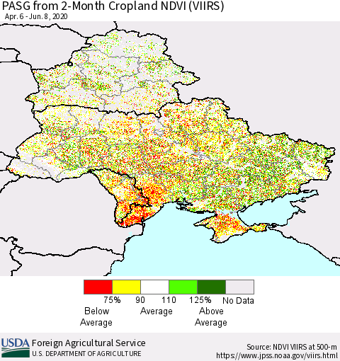Ukraine, Moldova and Belarus PASG from 2-Month Cropland NDVI (VIIRS) Thematic Map For 6/1/2020 - 6/10/2020