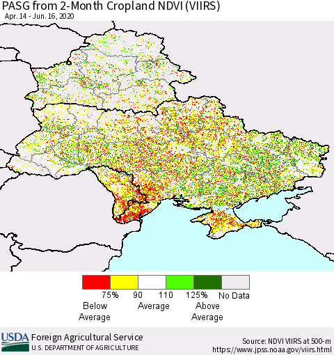 Ukraine, Moldova and Belarus PASG from 2-Month Cropland NDVI (VIIRS) Thematic Map For 6/11/2020 - 6/20/2020