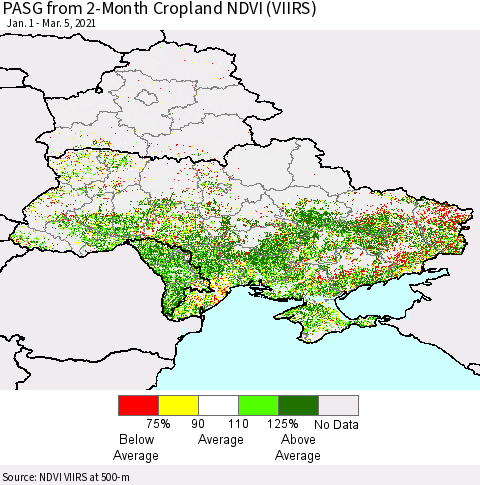 Ukraine, Moldova and Belarus PASG from 2-Month Cropland NDVI (VIIRS) Thematic Map For 2/26/2021 - 3/5/2021