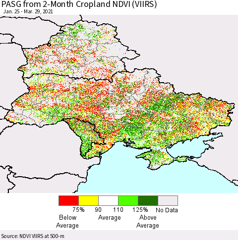 Ukraine, Moldova and Belarus PASG from 2-Month Cropland NDVI (VIIRS) Thematic Map For 3/22/2021 - 3/29/2021