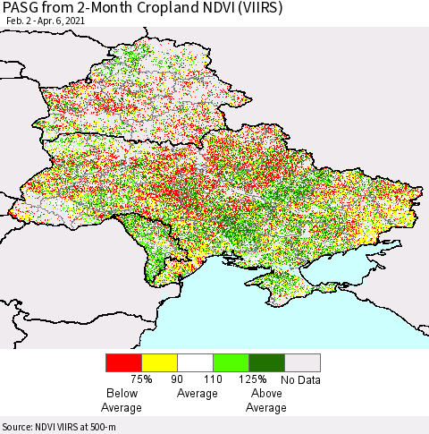 Ukraine, Moldova and Belarus PASG from 2-Month Cropland NDVI (VIIRS) Thematic Map For 3/30/2021 - 4/6/2021