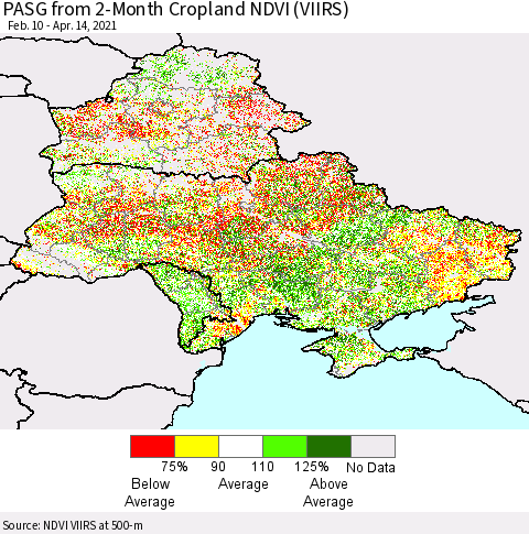 Ukraine, Moldova and Belarus PASG from 2-Month Cropland NDVI (VIIRS) Thematic Map For 4/7/2021 - 4/14/2021