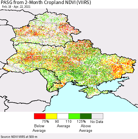Ukraine, Moldova and Belarus PASG from 2-Month Cropland NDVI (VIIRS) Thematic Map For 4/15/2021 - 4/22/2021