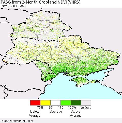 Ukraine, Moldova and Belarus PASG from 2-Month Cropland NDVI (VIIRS) Thematic Map For 7/4/2021 - 7/11/2021