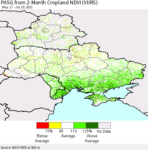 Ukraine, Moldova and Belarus PASG from 2-Month Cropland NDVI (VIIRS) Thematic Map For 7/12/2021 - 7/19/2021