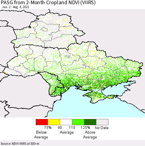 Ukraine, Moldova and Belarus PASG from 2-Month Cropland NDVI (VIIRS) Thematic Map For 7/28/2021 - 8/4/2021