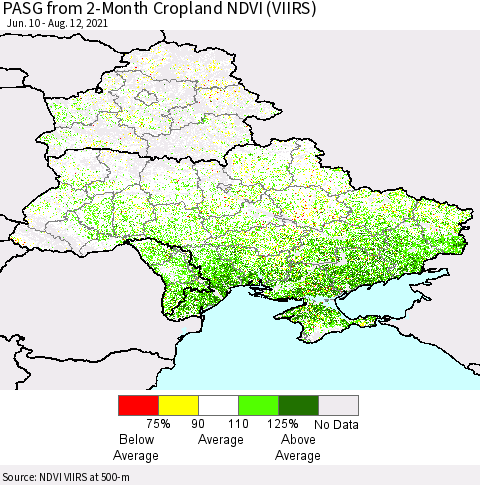 Ukraine, Moldova and Belarus PASG from 2-Month Cropland NDVI (VIIRS) Thematic Map For 8/5/2021 - 8/12/2021