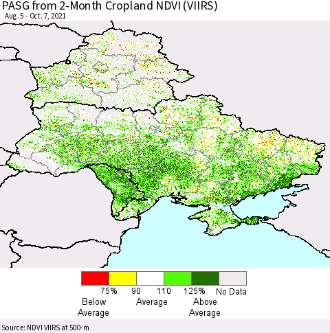 Ukraine, Moldova and Belarus PASG from 2-Month Cropland NDVI (VIIRS) Thematic Map For 9/30/2021 - 10/7/2021