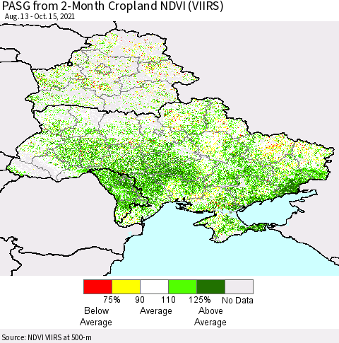 Ukraine, Moldova and Belarus PASG from 2-Month Cropland NDVI (VIIRS) Thematic Map For 10/8/2021 - 10/15/2021