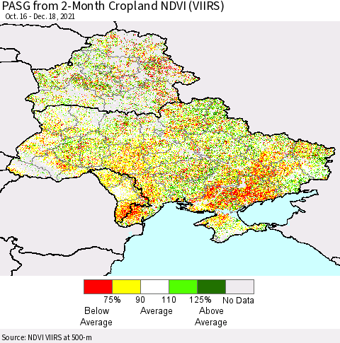 Ukraine, Moldova and Belarus PASG from 2-Month Cropland NDVI (VIIRS) Thematic Map For 12/11/2021 - 12/18/2021