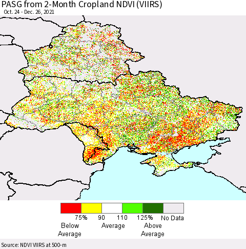 Ukraine, Moldova and Belarus PASG from 2-Month Cropland NDVI (VIIRS) Thematic Map For 12/19/2021 - 12/26/2021