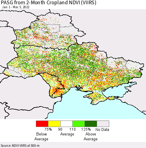 Ukraine, Moldova and Belarus PASG from 2-Month Cropland NDVI (VIIRS) Thematic Map For 2/26/2022 - 3/5/2022