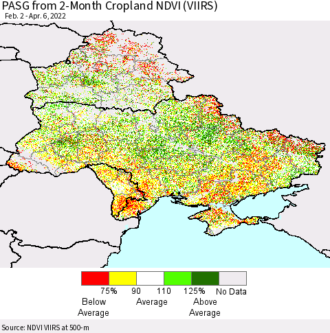 Ukraine, Moldova and Belarus PASG from 2-Month Cropland NDVI (VIIRS) Thematic Map For 3/30/2022 - 4/6/2022