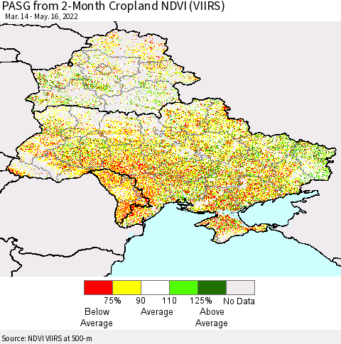 Ukraine, Moldova and Belarus PASG from 2-Month Cropland NDVI (VIIRS) Thematic Map For 5/9/2022 - 5/16/2022