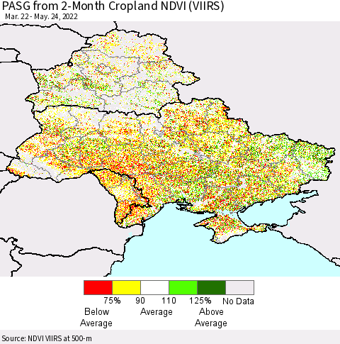 Ukraine, Moldova and Belarus PASG from 2-Month Cropland NDVI (VIIRS) Thematic Map For 5/17/2022 - 5/24/2022