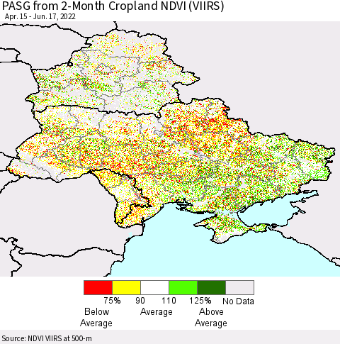 Ukraine, Moldova and Belarus PASG from 2-Month Cropland NDVI (VIIRS) Thematic Map For 6/10/2022 - 6/17/2022