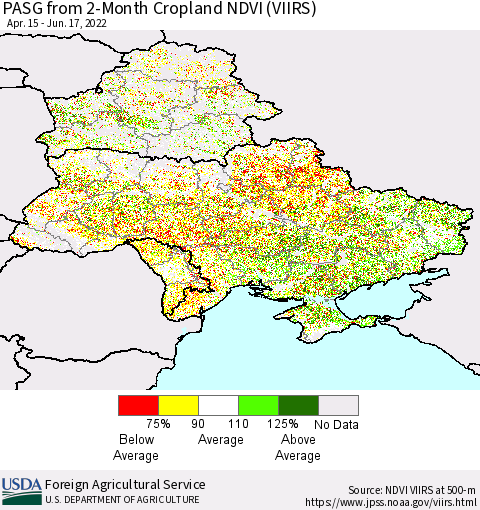 Ukraine, Moldova and Belarus PASG from 2-Month Cropland NDVI (VIIRS) Thematic Map For 6/11/2022 - 6/20/2022