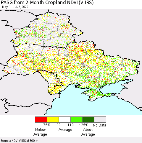Ukraine, Moldova and Belarus PASG from 2-Month Cropland NDVI (VIIRS) Thematic Map For 6/26/2022 - 7/3/2022