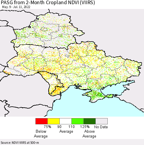 Ukraine, Moldova and Belarus PASG from 2-Month Cropland NDVI (VIIRS) Thematic Map For 7/4/2022 - 7/11/2022