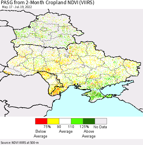Ukraine, Moldova and Belarus PASG from 2-Month Cropland NDVI (VIIRS) Thematic Map For 7/12/2022 - 7/19/2022