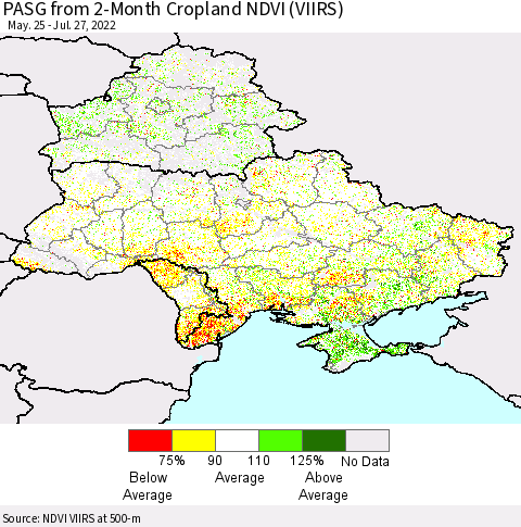 Ukraine, Moldova and Belarus PASG from 2-Month Cropland NDVI (VIIRS) Thematic Map For 7/20/2022 - 7/27/2022