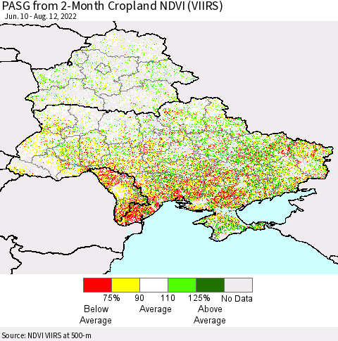 Ukraine, Moldova and Belarus PASG from 2-Month Cropland NDVI (VIIRS) Thematic Map For 8/5/2022 - 8/12/2022