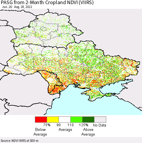 Ukraine, Moldova and Belarus PASG from 2-Month Cropland NDVI (VIIRS) Thematic Map For 8/21/2022 - 8/28/2022